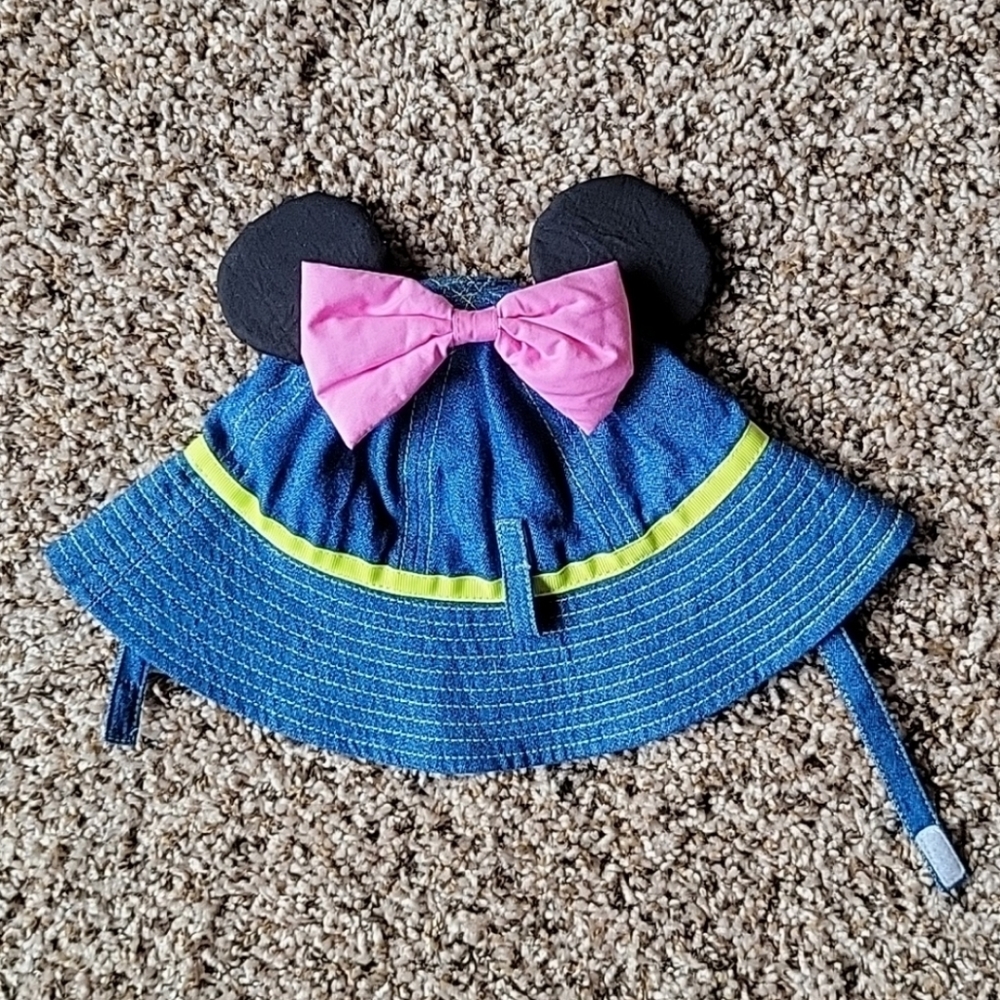 Disney Baby Minnie Denim Bucket Hat With Velcro Chin Strap Size 6-12 Months